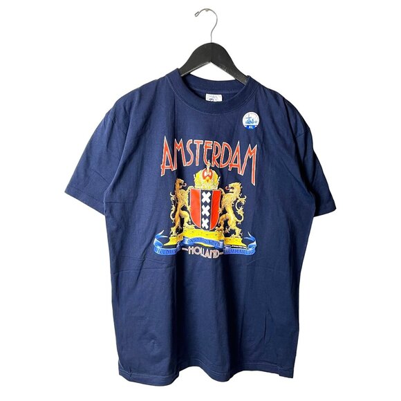 NEW Vintage Amsterdam Holland T Shirt Adult Blue XL Extra Large Euro Tag Royal - Picture 1 of 13